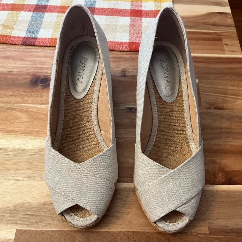 Joan & David Cream Espadrille Peep Toe Wedges